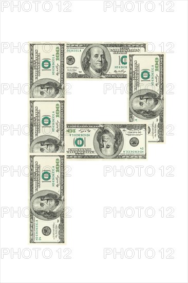 Letter P made of dollars isolated on white background