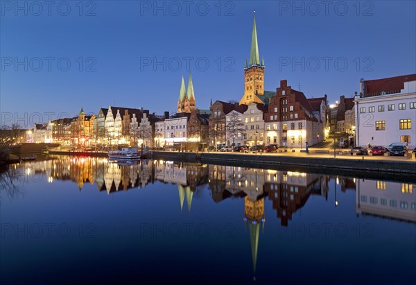 The historic old town on the Obertrave with the Church of St. Mary and the Church of St. Peter in the evening