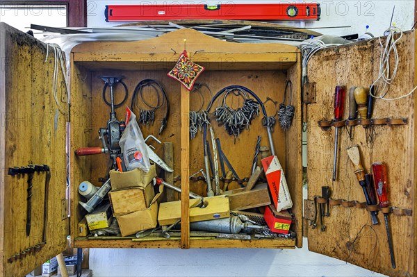 Tool cabinet in a saddlery in Allgaeu