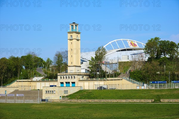 Historic Bell Tower with Red Bull Arena