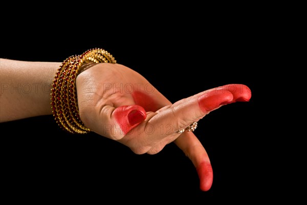 Woman hand showing Hamsapaksha hasta