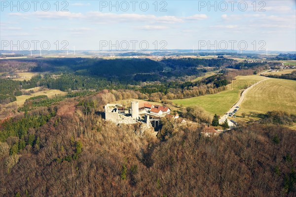 View from the sky onto Castle Wolfstein near Neumarkt