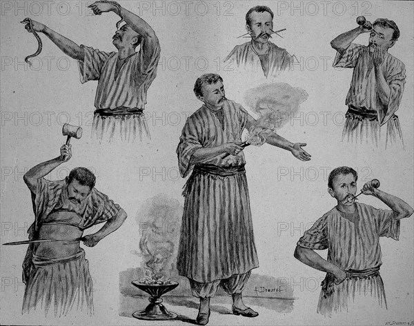Der unverwundbare Fakir in Panopticon in Berlin. Castans Panoptikum war ein Wachsmuseum in Berlin um 1890
