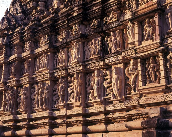 Sculpture on the exterior of the Parsvanatha temple in Khajuraho