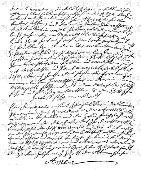 Last page of the will of King Frederick William I. from 1722