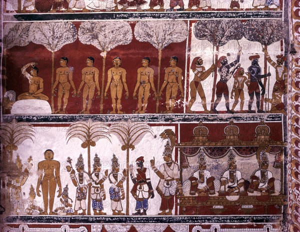 17th century murals on ceiling in Digambar Jain temple at Tirupparuttikunram