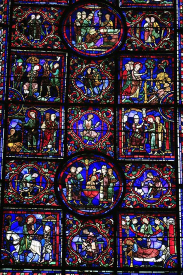 Leaded glass window in Notre Dame Cathedral of Chartres