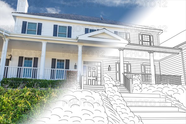 Beautiful custom house drawing and photo combination on a white background