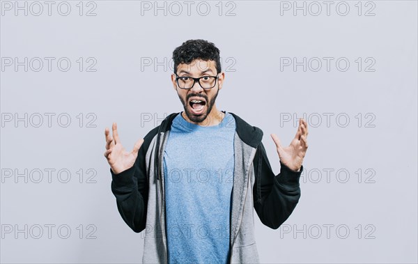 Angry people shouting up with open hands