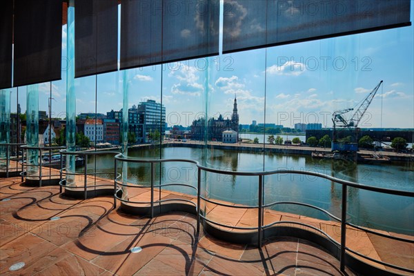 Bonapartedok in Antwerp. View throught the window from Museum aan de Stroom. Antwerpen