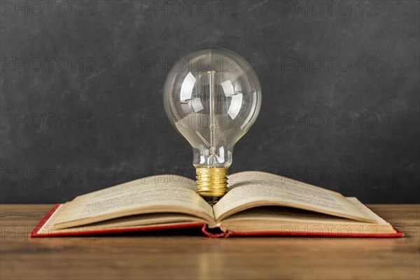 Arrangement with book and light bulb