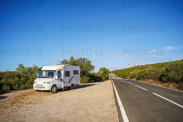 RV parked next to the road in the beautiful Natural Park of Arrabida