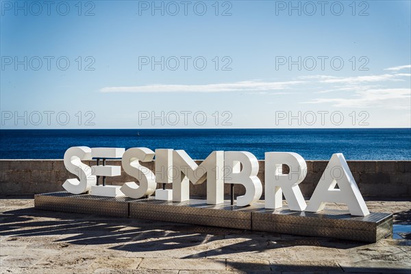 Sesimbra sign on the Santiago fortress