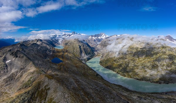 Aerial view of the Grimsel region with the 3 reservoirs