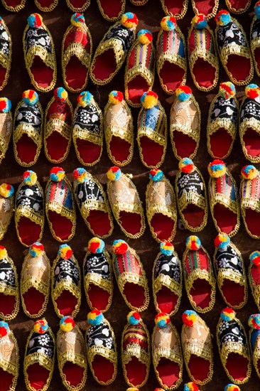 Set of turkish Ottoman leather slipper in bazaar in Istanbul