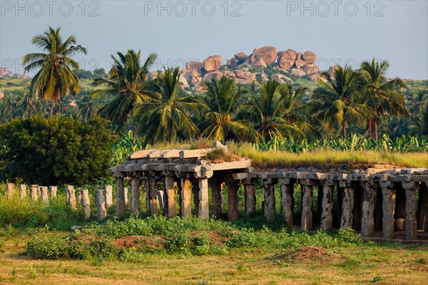 Ancient ruins of Hampi on sunset. Hampi