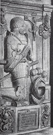 Goetz von Berlichingen relief on his gravestone in Schoenthal Monastery