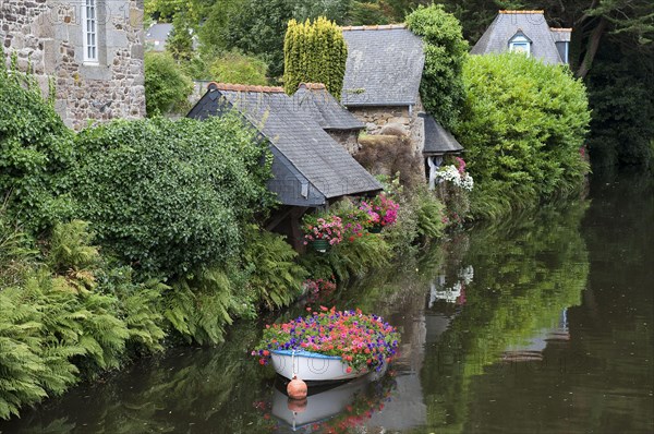 Decorative floral boat in river