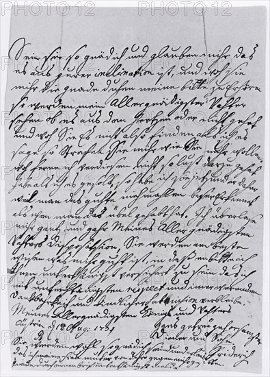 Letter from Crown Prince Frederick to his father from Kuestrin