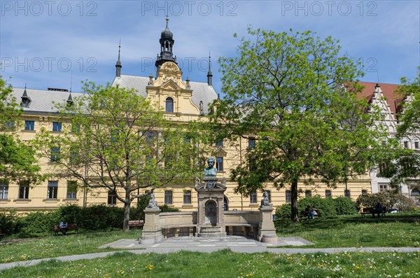 Monument to the poet Vitezslav Halek in front of the District Court