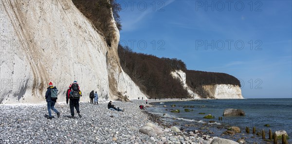 Touristen und Wanderer an den Kreidefelsen der Piratenschlucht in Sassnitz