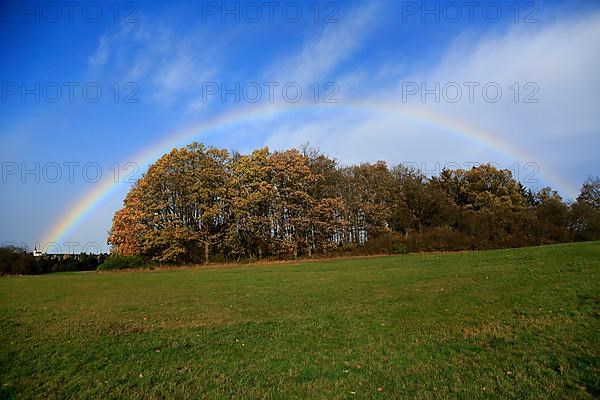 Rainbow over field and woodland near Eschweiler