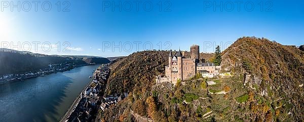 Aerial view of Katz Castle with a view of the Rhine and St. Goar