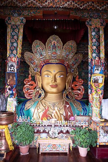 Buddha statue Maitreya, Yellow Cap Monastery Tikse or Thiksey or Thikse