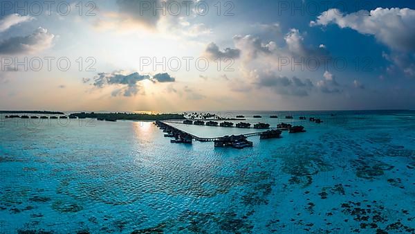 Aerial view, Gili Lankanfushi with water bungalows