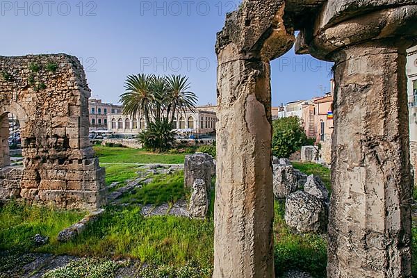 Greek temple of Apollo at the entrance to the old town, Syracuse