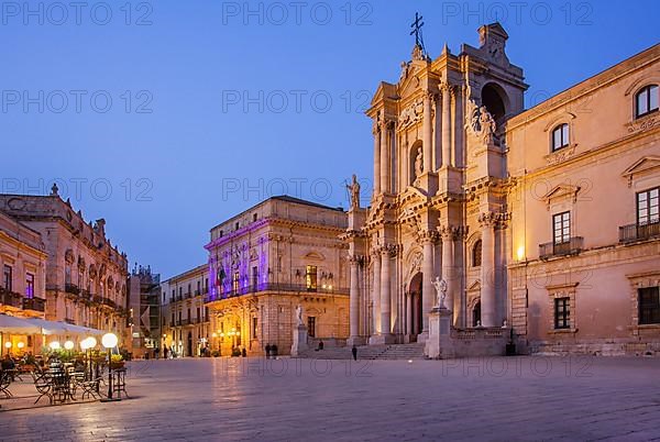 Cathedral square with the cathedral at dusk, Syracuse