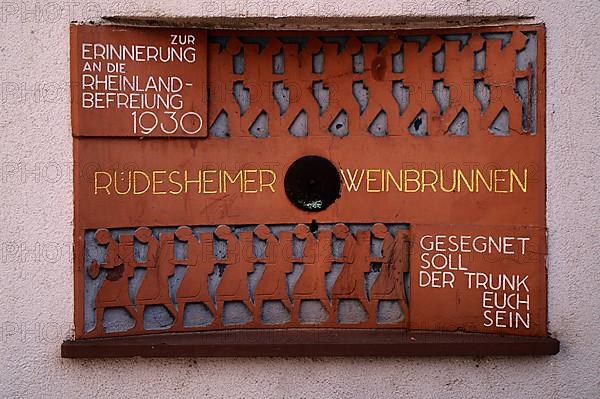 Wall plaque Ruedesheim Wine Fountain, commemorating the so-called Rhineland Liberation 1930
