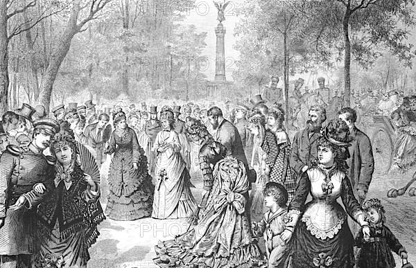 Historical illustration of an autumn afternoon in the Thiergarten in Berlin, Germany