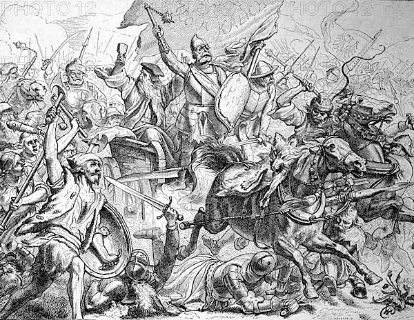 Historical depiction of the Battle of Mount Witkow, Ziskaberg