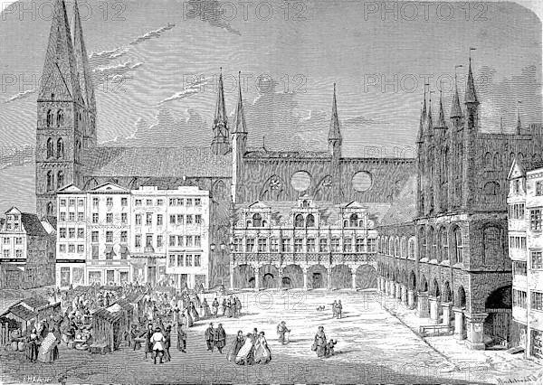 City Hall and St. Mary's Church and Hospital to the Holy Spirit, Luebeck