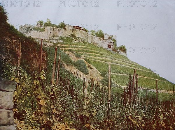 Historical photo from around 1880 of Ebernburg Castle in the Rhine Palatinate, Germany