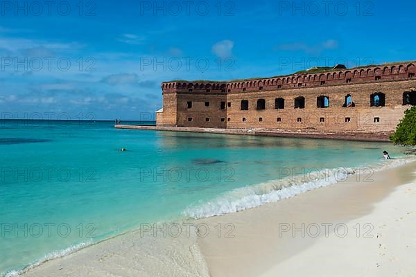 White sand beach and turquoise waters before Fort Jefferson, Dry Tortugas National Park