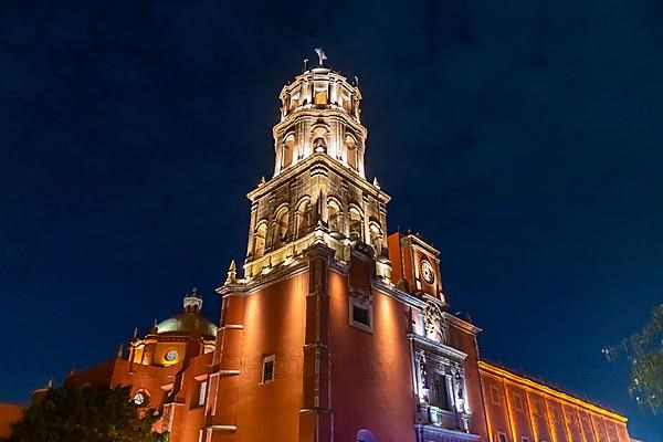 Templo de San Francisco at night, Unesco site Queretaro