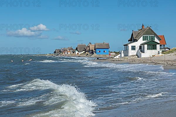Thatched roof houses on the beach, Graswarder peninsula