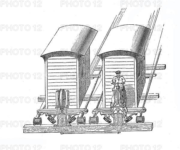 The cable railway up the crater of Vesuvius, Campania. Wagon