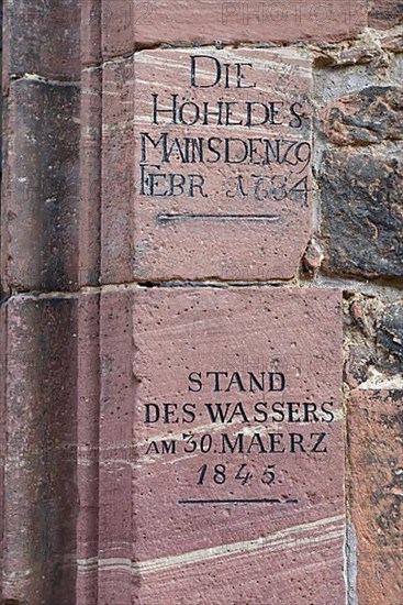Water level marking of the river Main at a house in Miltenberg, Lower Franconia