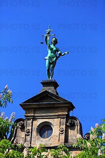 The Higher Regional Court in the centre of Bamberg in bright sunshine. Bamberg, Upper Franconia