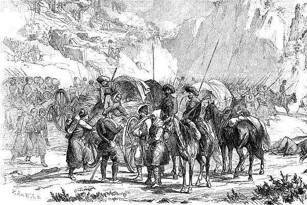 Scene from the Russian-Circassian War, The Caucasian War from 1817 to 1864 was an invasion of the Caucasus by the Russian Empire that led to the annexation of the territories of the North Caucasus by ...