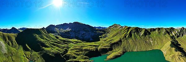 The Schrecksee is a small high-mountain lake with an impressive panorama. Hinterstein, Allgaeu Alps