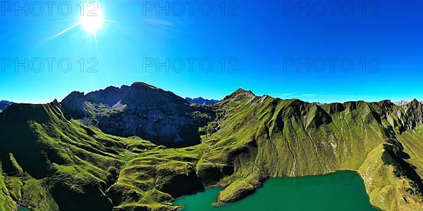 The Schrecksee is a small high-mountain lake with an impressive panorama. Hinterstein, Allgaeu Alps