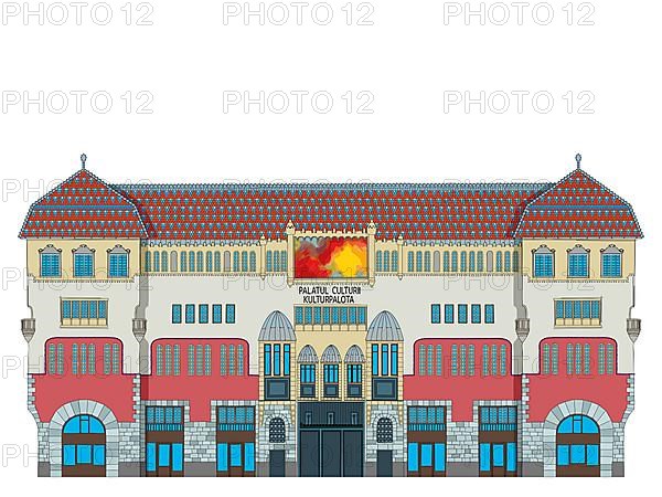 Cultural Palace of Tirgu Mures, Romania. Vector illustration