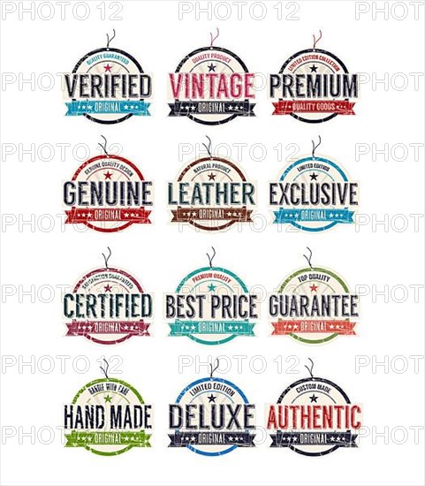 Vintage fashion labels set on white background,
