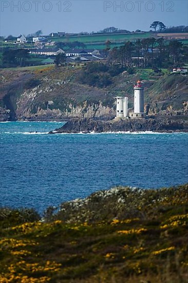 View from above the Fort des Capucins in Roscanvel to the Phare du Petit Minou lighthouse, Crozon peninsula