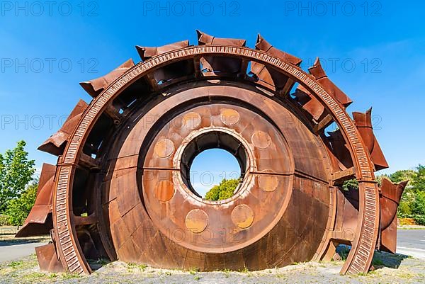 Monument with bucket wheel from opencast lignite mining, Welzow