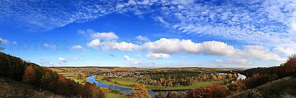 Mainschleife near Volkach with a view of Eisenheim and Fahr. Volkach, Kitzingen